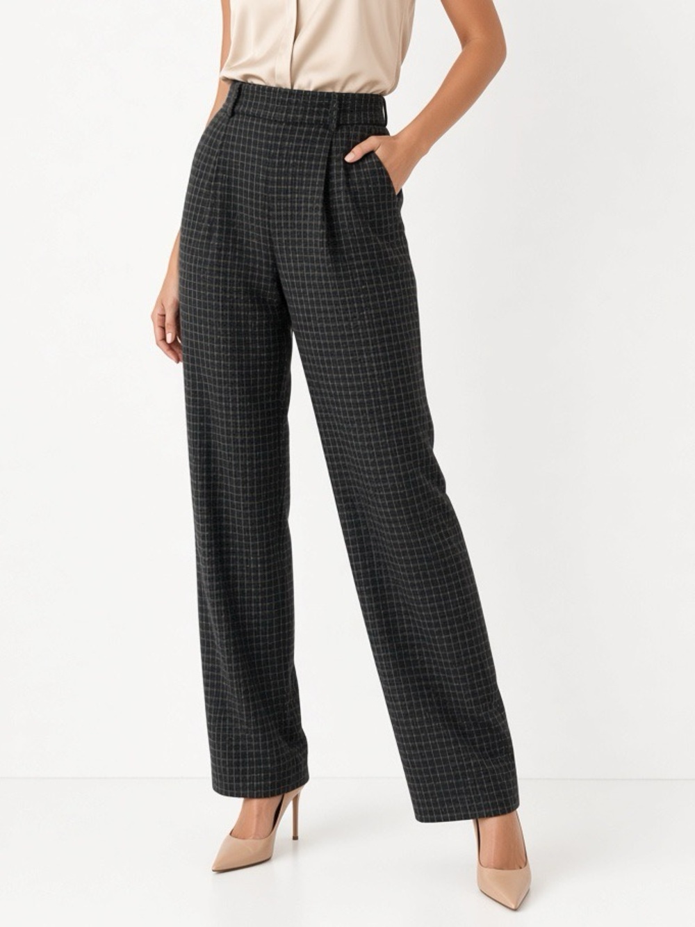 Vince Wool Cashmere Plaid Pleated Wide Leg Trousers Pants Size 0